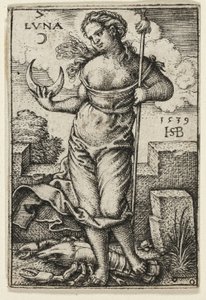 Moon, plate syv fra The Seven Planets with the Zodiacs av Hans Sebald Beham