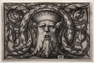 Ornament av Satyrs hode og krans av Hans Sebald Beham