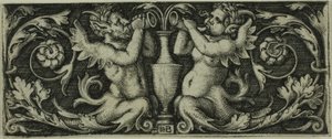 Ornament med Two Tritons, fra Four Vignettes av Hans Sebald Beham