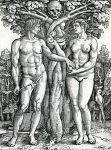 Adams og Evas fall, ca. 1525-27 (tresnitt) av Hans Sebald Beham