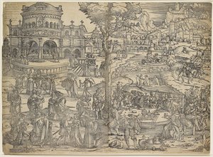 The Feast of Herodes (tresnitt, trykt fra to blokker) av Hans Sebald Beham