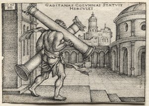 The Labors of Hercules: Hercules Carrying the Columns of Gades av Hans Sebald Beham