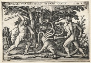 The Labors of Hercules: Hercules Killing the Lernean Hydra, 1545. av Hans Sebald Beham