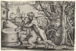 The Labors of Hercules: Hercules Strangling the Nemean Lion av Hans Sebald Beham