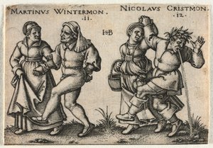 Bondebryllupet eller de tolv månedene: 11-Martinus Wintermon 12-Nicolaus Cristmon av Hans Sebald Beham