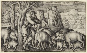 Den fortapte sønn III: sønnen blant svinene av Hans Sebald Beham