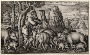 The Prodigal Son: Tending Swine av Hans Sebald Beham