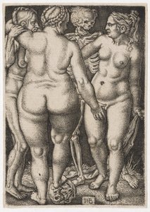 Tre kvinner og døde, ca. 1546-50 av Hans Sebald Beham