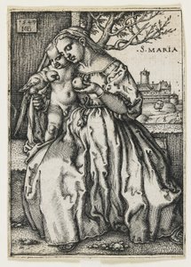 Jomfru og barn med en papegøye, 1549 av Hans Sebald Beham