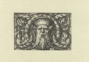 Overflatedekorasjon. Maske med en krone av Hans Sebald Beham
