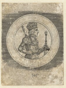 Forside av medalje med portrett av kong Ferdinand I av Ungarn og Böhmen, halvlang av Hans Sebald Beham