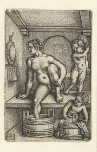 Kvinne med to barn på badet av Hans Sebald Beham