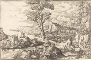 Landskap med tre menn, ca. 15581559. av Hans Sebald Lautensack