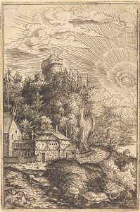 Landskap med et slott og strålende sol, 1553. av Hans Sebald Lautensack