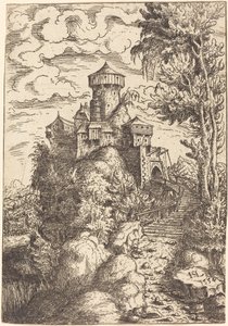 Landskap med en festning og stor trapp, 1554. av Hans Sebald Lautensack