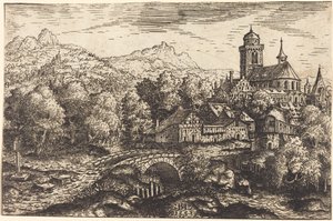 Fjelllandskap med en landsby, 1553. av Hans Sebald Lautensack