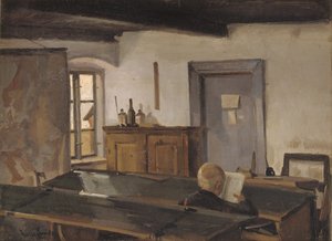 En skolestue med en lesegutt av Hans Smidth