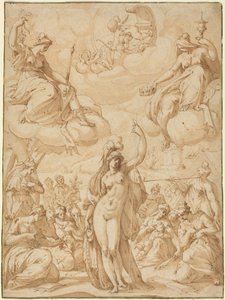 Allegori om Minerva som musenes hode, i eller før 1575 (penn og blekk)