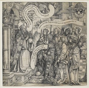 Maximilian presentert av sine skytshelgener til den allmektige, 1519