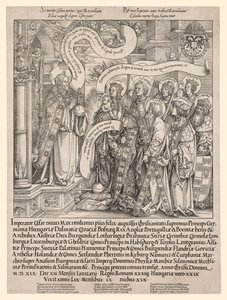 Keiseren Maximilian presentert av hans skytshelgener til den allmektige, 1519.
