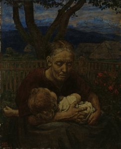 Mor og barn i en hage av Hans Thoma