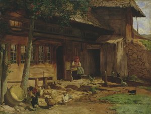 Foreldrehjemmet i Bernau, 1866 (olje på lerret lagt på kort) av Hans Thoma