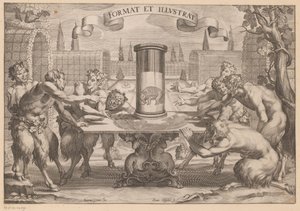 Satyrer rundt en anamorfose av en elefant Format et Illustrat (tittel på objekt) av Hans Troschel