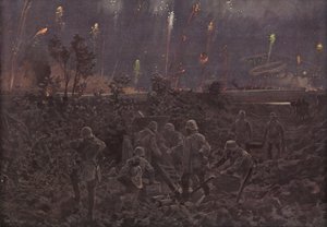 Natt angrep (farge litho) av Hans W. (after) Schmidt