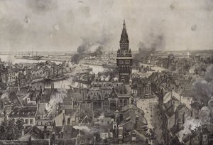 Bombardementet av Dunkirk (litho) av Hans W. (after) Schmidt
