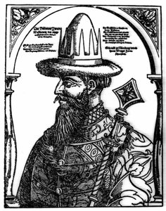 Portrett av Ivan IV den grusomme (1533 - 1584), russisk tsar. Xylografi av Hans Weygel. av Hans Weigel