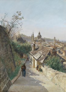 Utsikt over gamlebyen i Salzburg fra Nonnbergstiege av Hans Witt