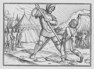 David Killeth Goliath, 1. Samuel XVII, 49 av Hans after Holbein the Younger