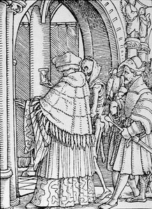 Døden og kanonen, fra Dødsdansen, gravert av Hans Lutzelburger, ca. 1538 av Hans after Holbein the Younger