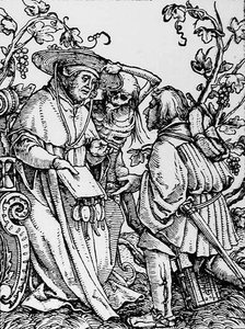 Death and the Cardinal, fra The Dance of Death, gravert av Hans Lutzelburger, ca. 1538 av Hans after Holbein the Younger