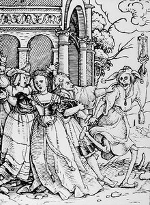 Death and the Courtier, fra The Dance of Death, gravert av Hans Lutzelburger, ca. 1538 av Hans after Holbein the Younger