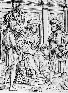 Death and the Judge, fra The Dance of Death, gravert av Hans Lutzelburger, ca. 1538 av Hans after Holbein the Younger