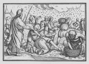Israelittene murrer for mangel på brød, Exodus XVI, 4 av Hans after Holbein the Younger