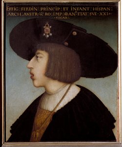 Portrett av Ferdinand I, den hellige romerske keiseren og kongen av Böhmen og Ungarn, 21 år gammel (med kragen til Ordenen av det gylne skinn)