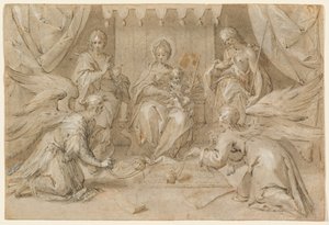Madonnaen tronet med døperen Johannes og evangelisten Johannes av Hans von Aachen