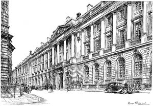Utsiden av RAC Clubhouse i Pall Mall, London, 1946. av Hanslip Fletcher