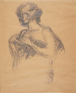 Kvinnefigur (Besse, kunstnerens kone). Halvfigur, trekvart profil til venstre