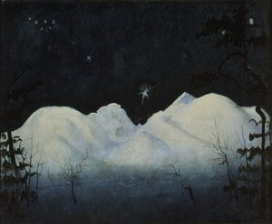 Vinternetter på fjellet (olje på lerret) av Harald Oscar Sohlberg