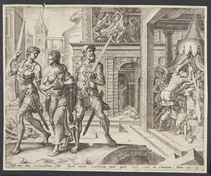 Dina tatt hjem av Simeon og Levi av Harmen Jansz. Muller