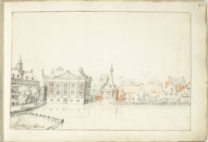 Utsikt over bygningene på Hofvijver, Haag av Harmen ter Borch (signed by artist)