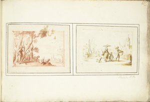 Hyrde med storfe og gatescene av Harmen ter Borch (signed by artist)