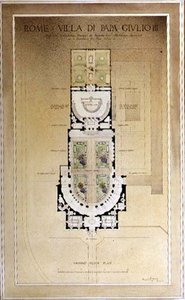 Første etasjeplan for Villa di Papa Giulio i Roma av Harold Chalton Bradshaw
