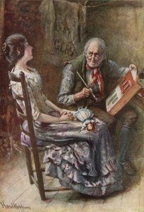 Bertha og faren hennes (farge litho) av Harold Copping