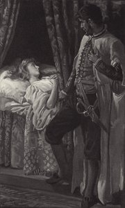 Men da han så henne sove, tenkte han at han ikke ville utgyte blodet hennes, og heller ikke få arr på den hvite huden? av Harold Copping