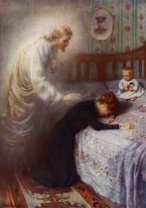 Kristus trøsteren: Jesus trøster en sørgende britisk krigsenke (farge litho)