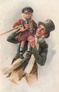 Illustrasjon for A Christmas Carol av Charles Dickens (farge litho) av Harold Copping